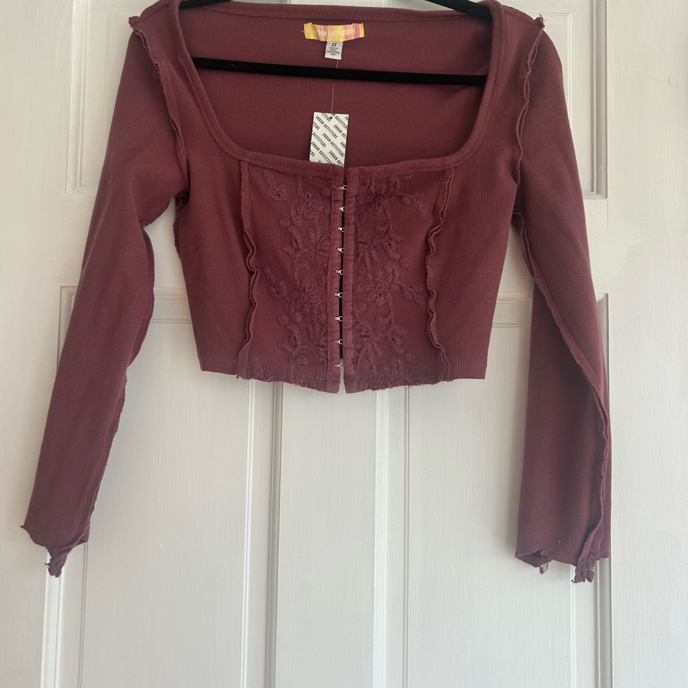 Urban Outfiters Women's Burgundy Long Sleeve Top